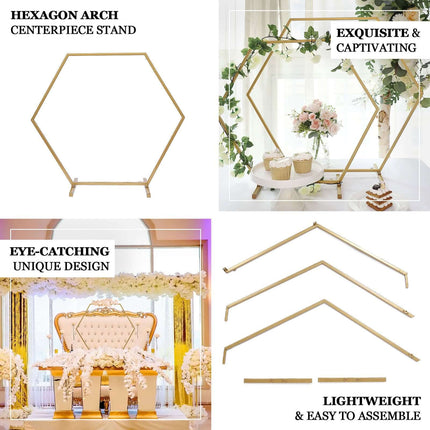 AliKopy Gold Hexagon Wedding Arch - Self-Standing Geometric Centerpiec