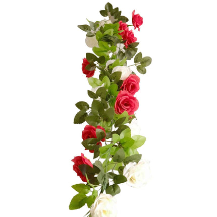 AliKopy 2 Pack 7ft Red Ivory Mini Rose Silk Flower Garland, 26 Flower