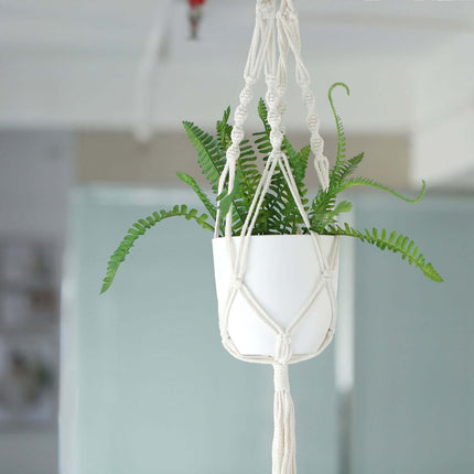 AliKopy 2-Pack Ivory Boho Hanging Planter Baskets - Cotton Rope, Tasse