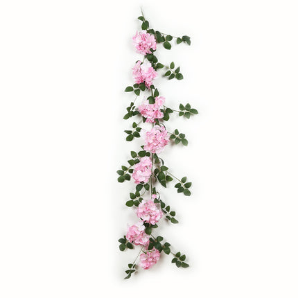 AliKopy 2-Pack Pink Artificial Hydrangea Garland - 5.5ft Silk Vine wit