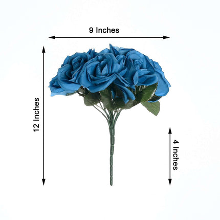 AliKopy 12" Royal Blue Velvet-Like Artificial Rose Bouquet, Lifelike D