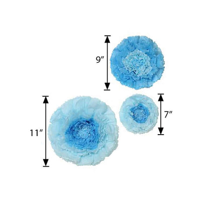 AliKopy Set of 6 Aqua Blue 3D Paper Carnation Flowers Wall Decor - 7",
