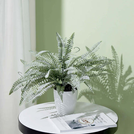 AliKopy 2 Stems Frosted Green Boston Fern - Lifelike Indoor Decor