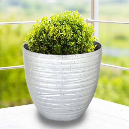 AliKopy 12" Metallic Silver Textured Indoor Flower Pot, Durable & Styl