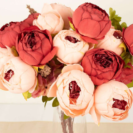 AliKopy 2 Pack 19" Burgundy Dusty Rose Faux Silk Peony Bouquets