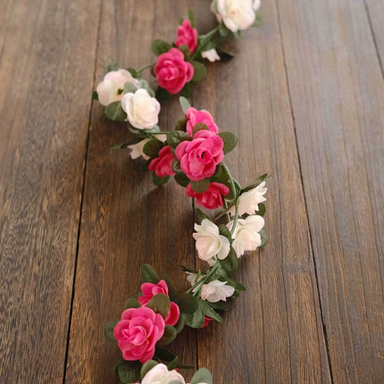 AliKopy 2 Pack 8ft Blush Fuchsia Silk Flower Garland with 45 Flower He