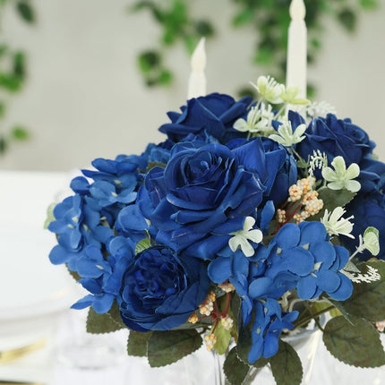 AliKopy 2 Pack Navy Blue Silk Rose & Peony Bouquets - 12" Wedding Déco