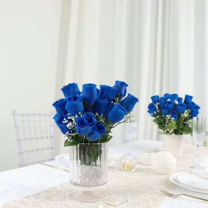 AliKopy 12 Royal Blue Silk Rose Bud Bouquets - Premium Quality, Realis
