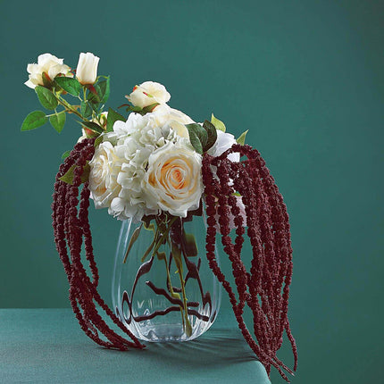 AliKopy 2 Pack Burgundy Amaranthus Flower Stem Spray with Ivy Leaves,