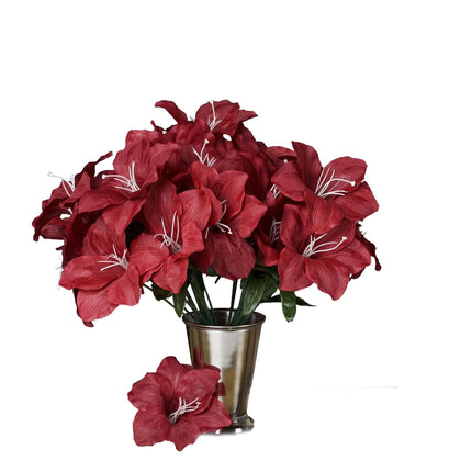 AliKopy 10 Burgundy Artificial Silk Easter Lily Flowers - Realistic Fa