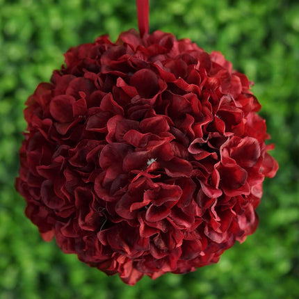 AliKopy 4 Pack 7" Burgundy Silk Hydrangea Kissing Flower Balls - Durab