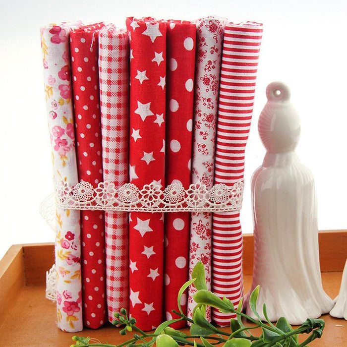 Delightful Floral & Polka Dot Cotton Fabric Squares Set - 7 Unique Designs, 25x25cm