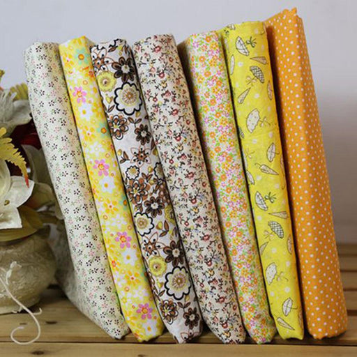 Vibrant Cotton Fabric Craft Bundle, 7 Pieces of 25x25cm Assorted Floral and Polka Dot Patterns