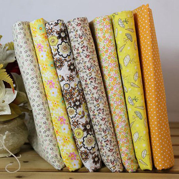Delightful Floral & Polka Dot Cotton Fabric Squares Set - 7 Unique Designs, 25x25cm