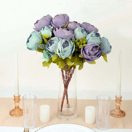AliKopy 2 Pack Dusty Blue Peony Wedding Bouquets - Faux Silk Arrangeme