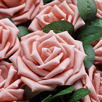 AliKopy 24 Dusty Rose Foam Flowers - 5" with Stem Wire & Leaves