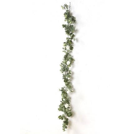 AliKopy 6ft Lighted Eucalyptus Garland with Ivory Roses & Fairy Lights