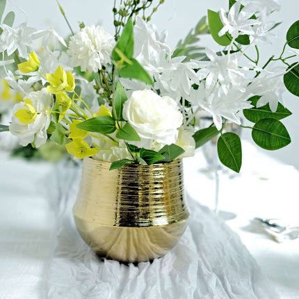 AliKopy 2-Pack Textured Metallic Gold Flower Pots - 6" Ceramic Planter