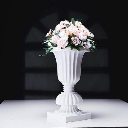 AliKopy 2 Pack 20" White PVC Urn Planters - Floral Pedestal Design
