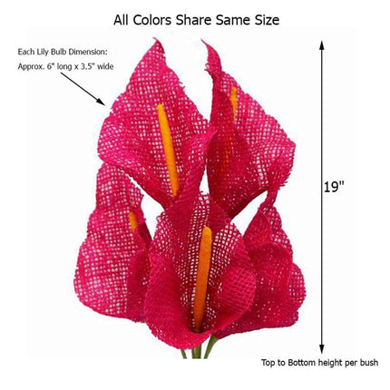 AliKopy 5 Bushes 19" Fuchsia Artificial Calla Lilies - 25 Pcs Burlap C