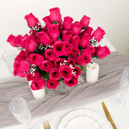 AliKopy 12 Premium Fuchsia Silk Rose Bud Bouquets - Realistic & Durabl