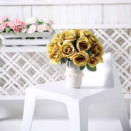 AliKopy 12" Gold Velvet-Like Artificial Rose Bouquet, Lifelike Design