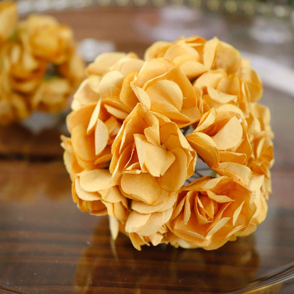 AliKopy 144 Gold Paper Mini Craft Roses - DIY, Wire Stems Included