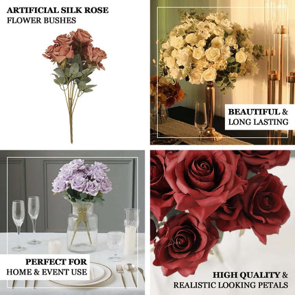 AliKopy 2 Bouquets 17" Lavender Lilac Real Touch Silk Rose Bushes