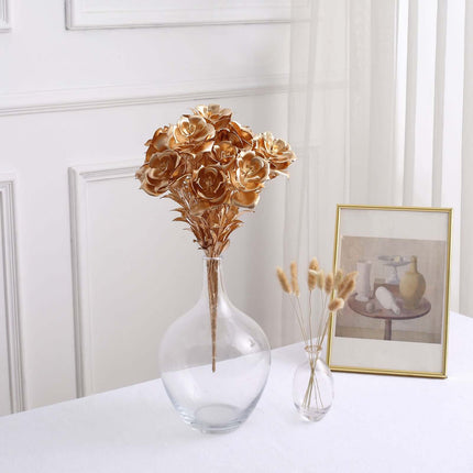 AliKopy 2-Pack Metallic Gold Artificial Rose Bouquet - 17" Luxurious D
