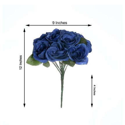 AliKopy 12" Navy Blue Velvet-Like Artificial Rose Bouquet, Realistic L