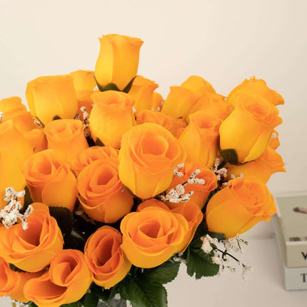 AliKopy 12 Premium Silk Orange Rose Bud Bouquets - Realistic & Durable