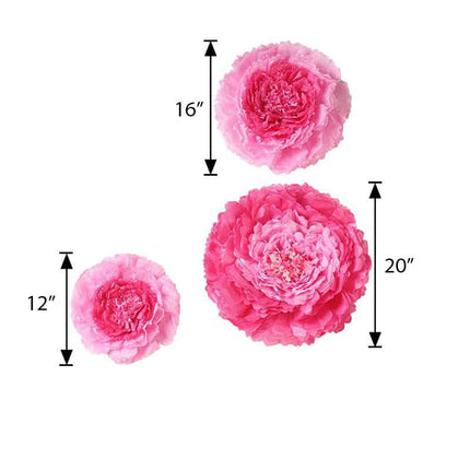 AliKopy Set of 6 Pink Fuchsia Giant 3D Paper Flowers - 12"-20" Wall De