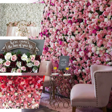 AliKopy 3 Sq Ft Easy-Install White Silk Rose Wall Panel Backdrop