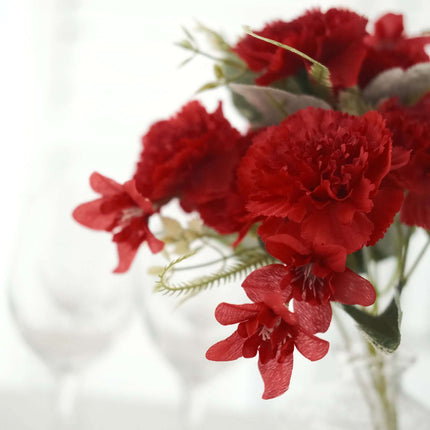 AliKopy 3 Pack 14" Red Silk Carnation Faux Flower Arrangements, Long-L