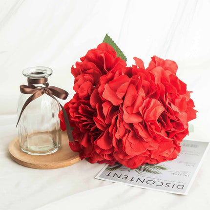 AliKopy 5 Bushes Red Artificial Silk Hydrangea Bouquets, Realistic Des