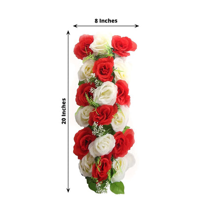 AliKopy 6 Pack Red Ivory Silk Rose Table Runner - 20"x8", Wedding Deco