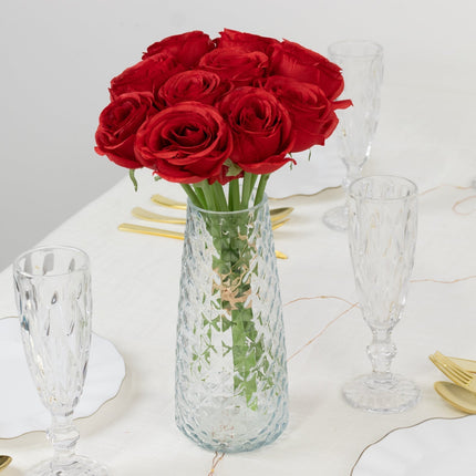 AliKopy 10 Pcs 12" Red Artificial Silk Roses - Realistic & Durable