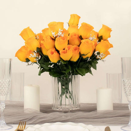 AliKopy 12 Premium Silk Orange Rose Bud Bouquets - Realistic & Durable