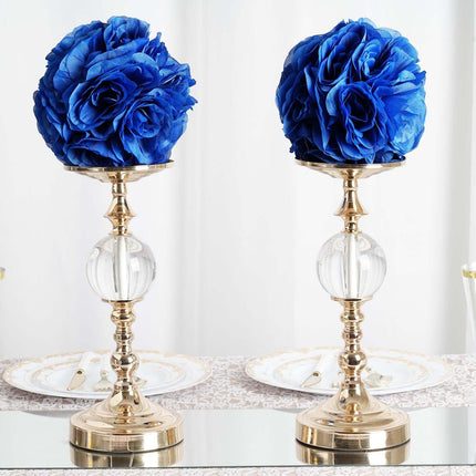 AliKopy 2 Pack 7" Royal Blue Silk Rose Kissing Ball, Elegant Faux Flow