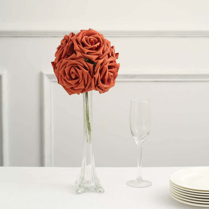 AliKopy 24 Roses 5" Terracotta Foam Flowers with Stem Wire & Leaves