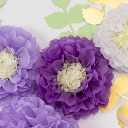 AliKopy 21-Piece Tissue Paper Flower Decor Kit - White & Purple, 3D De
