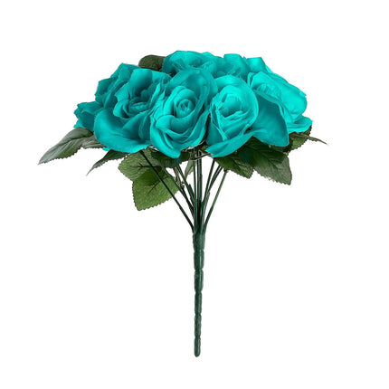 AliKopy 12" Turquoise Velvet-Like Artificial Rose Bouquet - Realistic