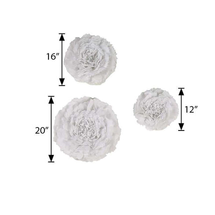 AliKopy Set of 6 White Giant 3D Paper Carnation Flowers - 12"-20