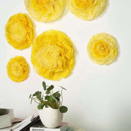 AliKopy Set of 6 Yellow Giant 3D Carnation Wall Flowers - 12"-20
