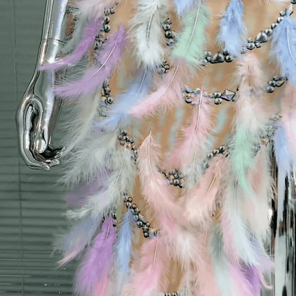 Luxury Feather & Diamond Evening Gown - Exclusive Custom Design | 2023 Limited Edition