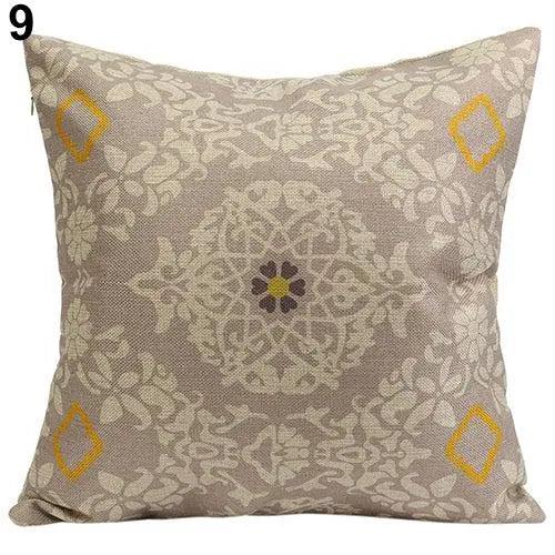 Vintage Geometric Flower Cotton Linen Throw Pillow Case