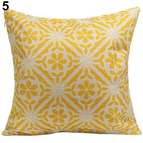 Vintage Geometric Flower Cotton Linen Throw Pillow Case