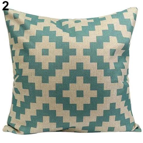 Vintage Floral Geometric Linen Cotton Pillow Cover for Home Decor