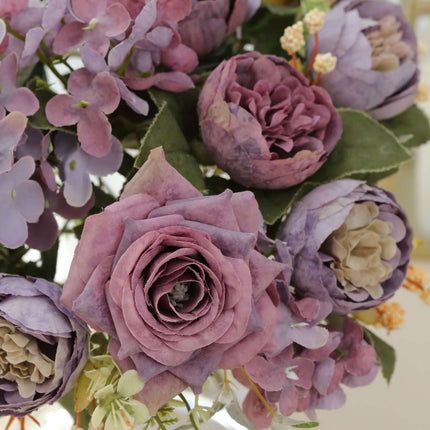 AliKopy 2-Pack 12" Purple Silk Rose & Peony Floral Arrangements - Wedd