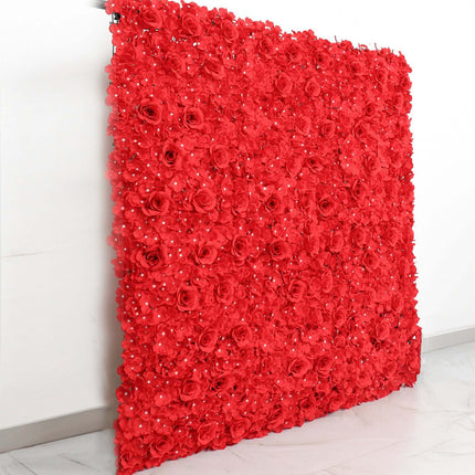 AliKopy 11 Sq Ft Red 3D Silk Flower Wall Mat - 4 Panels, Durable Desig